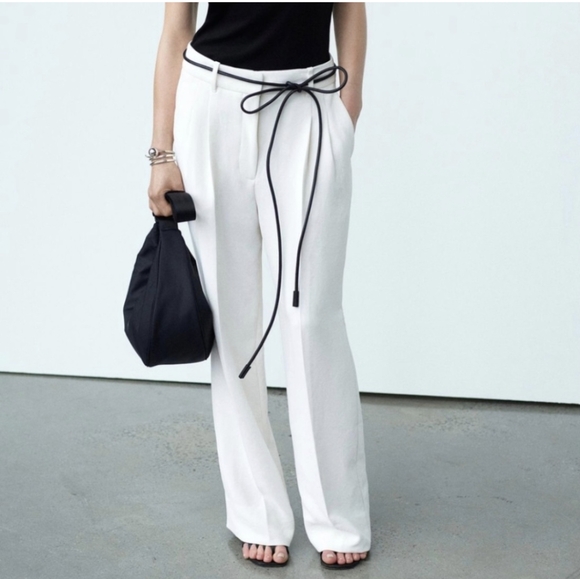 NEW WILFRED Effortless Pants White Pleated Wide Leg Crepe 0 Aritzia - Picture 6 of 15